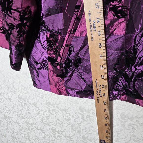 Susan Graver Patchwork Satin Burnout Velvet Jacket sz 2X Purple Black Cocktail - Picture 14 of 16